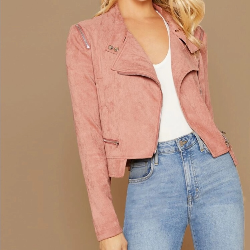 Suede moto jacket vegan pink biker - Picture 2 of 8